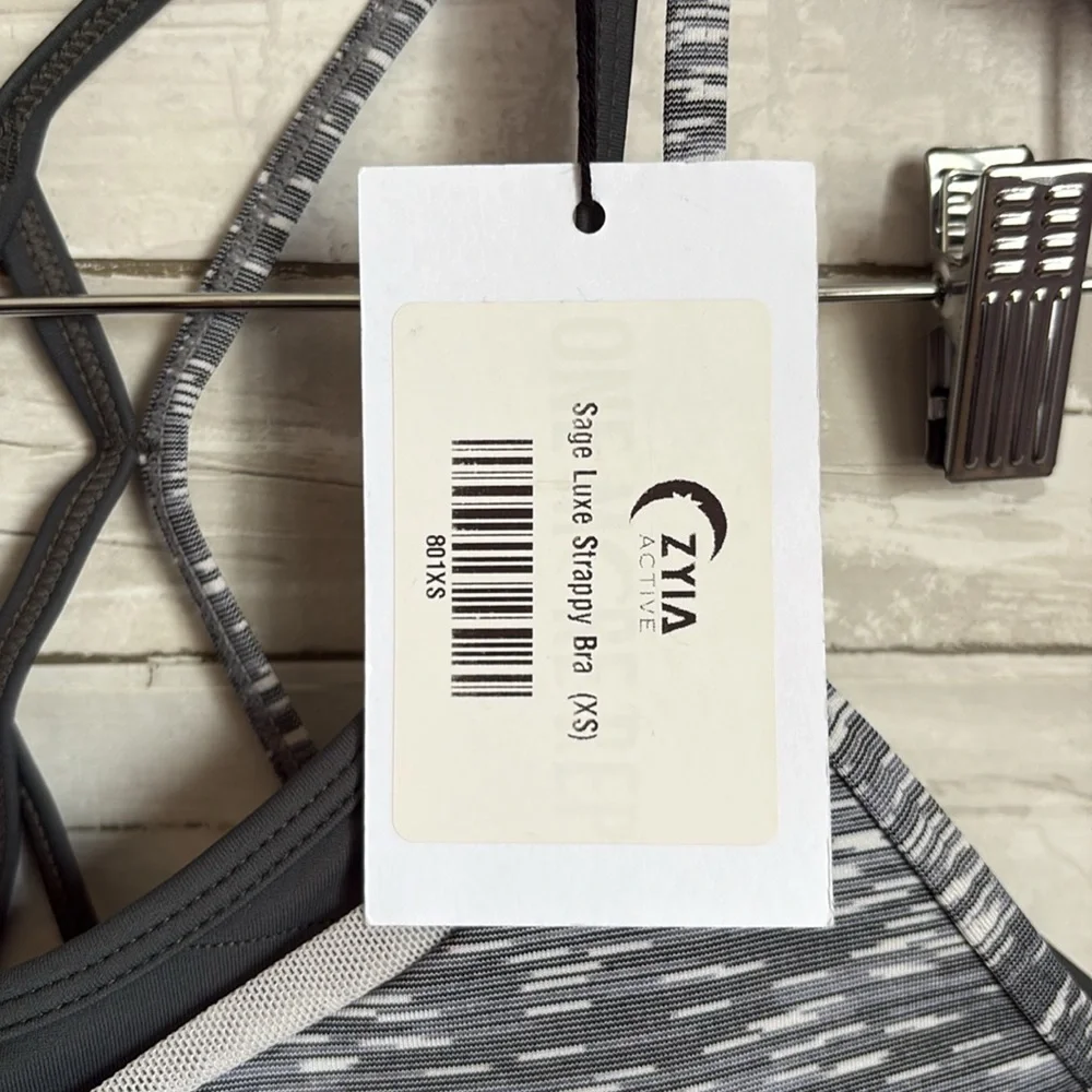 NWT ZYIA ACTIVE Grey & Sage Luxe Strappy Women's Sports Bra - Picture 6 of 11